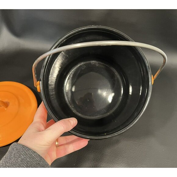 HALLMARK HALLOWEEN Orange Enamelware Pumpkin Jack-O-Lantern Metal Pail 10" w/LID - Picture 3 of 10